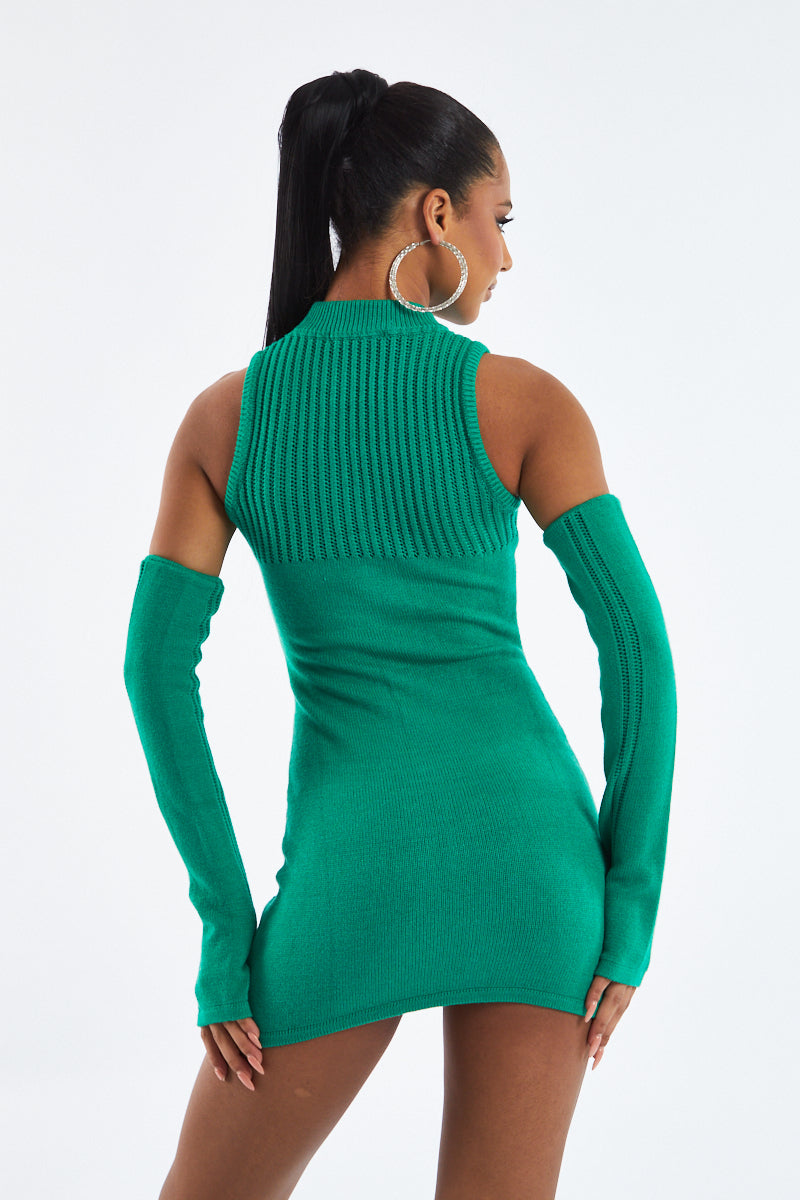 Green Knitted Cold Shoulder Mini Dress | Mini Dress | Rebellious Fashion Green Knitted Cold Shoulder Mini Dress | Mini Dress | Rebellious Fashion
