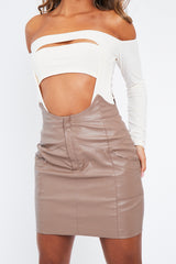 Mocha Pleather Waist Detail Mini Skirt - Syren
