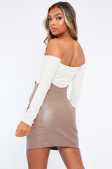 Mocha Pleather Waist Detail Mini Skirt - Syren