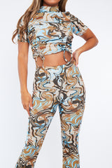 Blue Marble Print Ribbed Set - Mansi