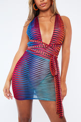 Blue Mesh Blend Halter Neck Mini Dress - Lelah