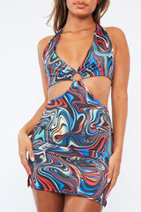 Multi Marble Cut Out Ring Detail Halter Neck Mini Dress - Joanie