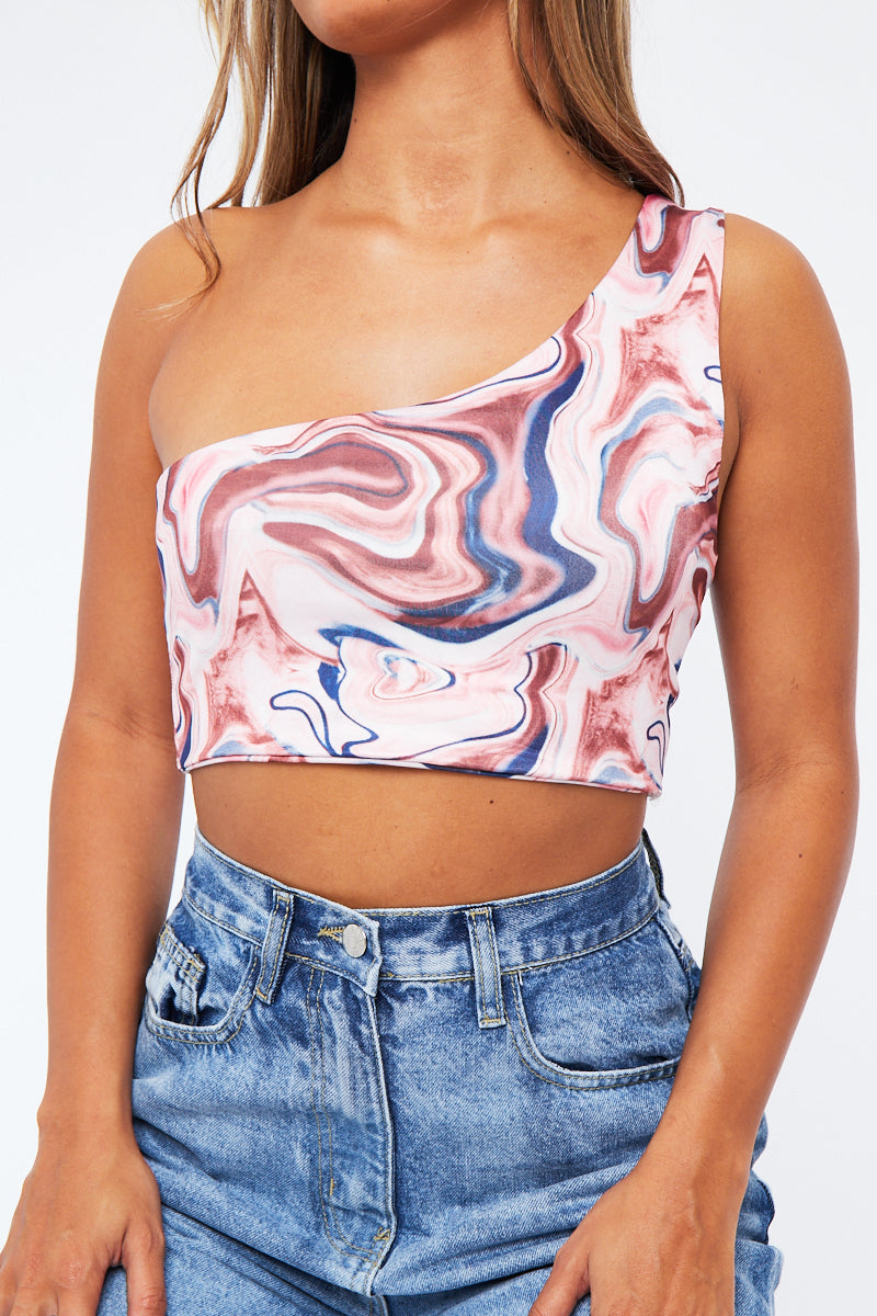 Brown Marble Print Crop Top  - Kamri