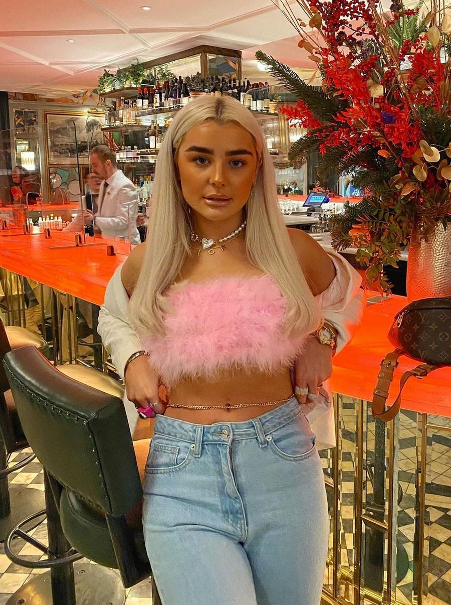 Pink Fluffy Faux Fur Crop Top - Harper