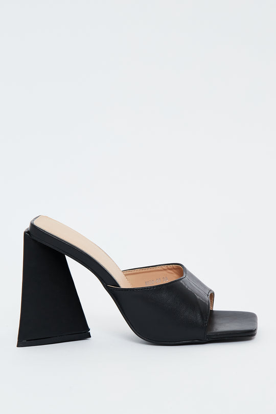 Black Square Toe Chunky Block Mules - Maicy