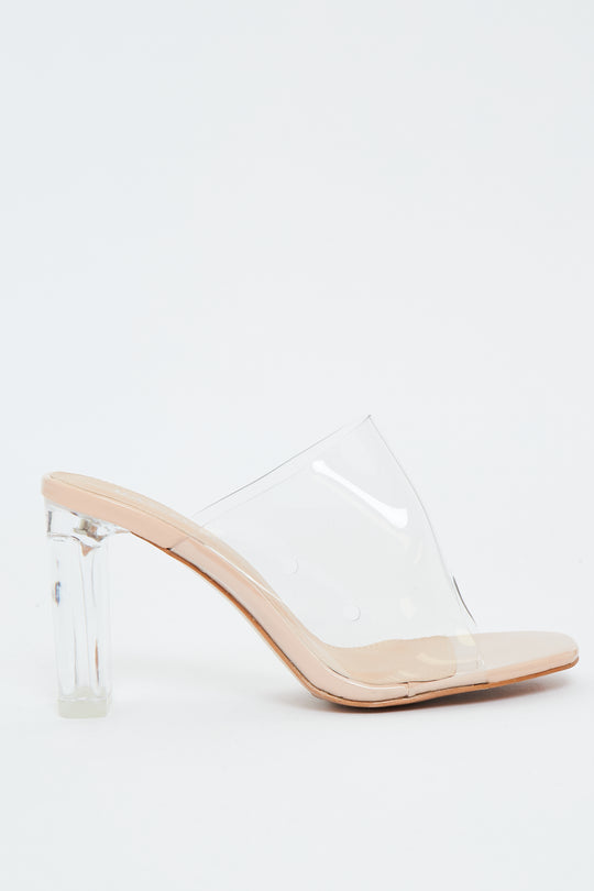 Nude Clear Peep Toe Perspex Heels - Silva
