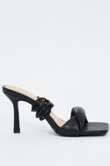 Black Square Toe Lace Up Heels - Sophi