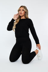 Black Knit Cropped Jumper & Jogger Set - Kezzie