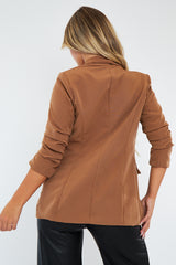 Camel Ruched Sleeves Blazer - Hurain