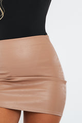 Tan Croc PU Leather Mini Skirt - Shane