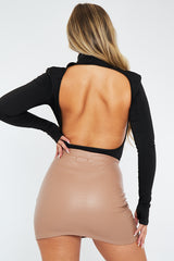 Tan Croc PU Leather Mini Skirt - Shane