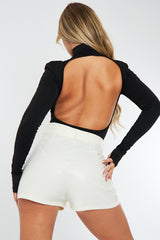 Cream Faux Leather Buckle Belt Shorts - Tamra