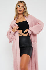 Pink Balloon Sleeve Maxi Knit Cardigan - Imara