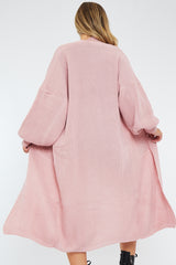 Pink Balloon Sleeve Maxi Knit Cardigan - Imara