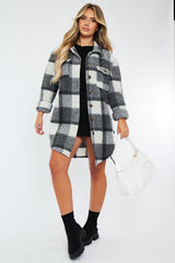 Grey Checked Pocket Front Shacket - Dalani