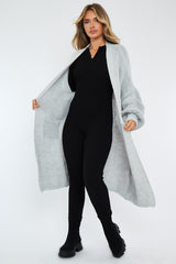 Light Grey Balloon Sleeve Maxi Knit Cardigan - Imara