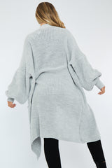 Light Grey Balloon Sleeve Maxi Knit Cardigan - Imara
