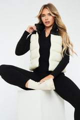 Cream Contrast Front Puffer Gilet - Mikenzie