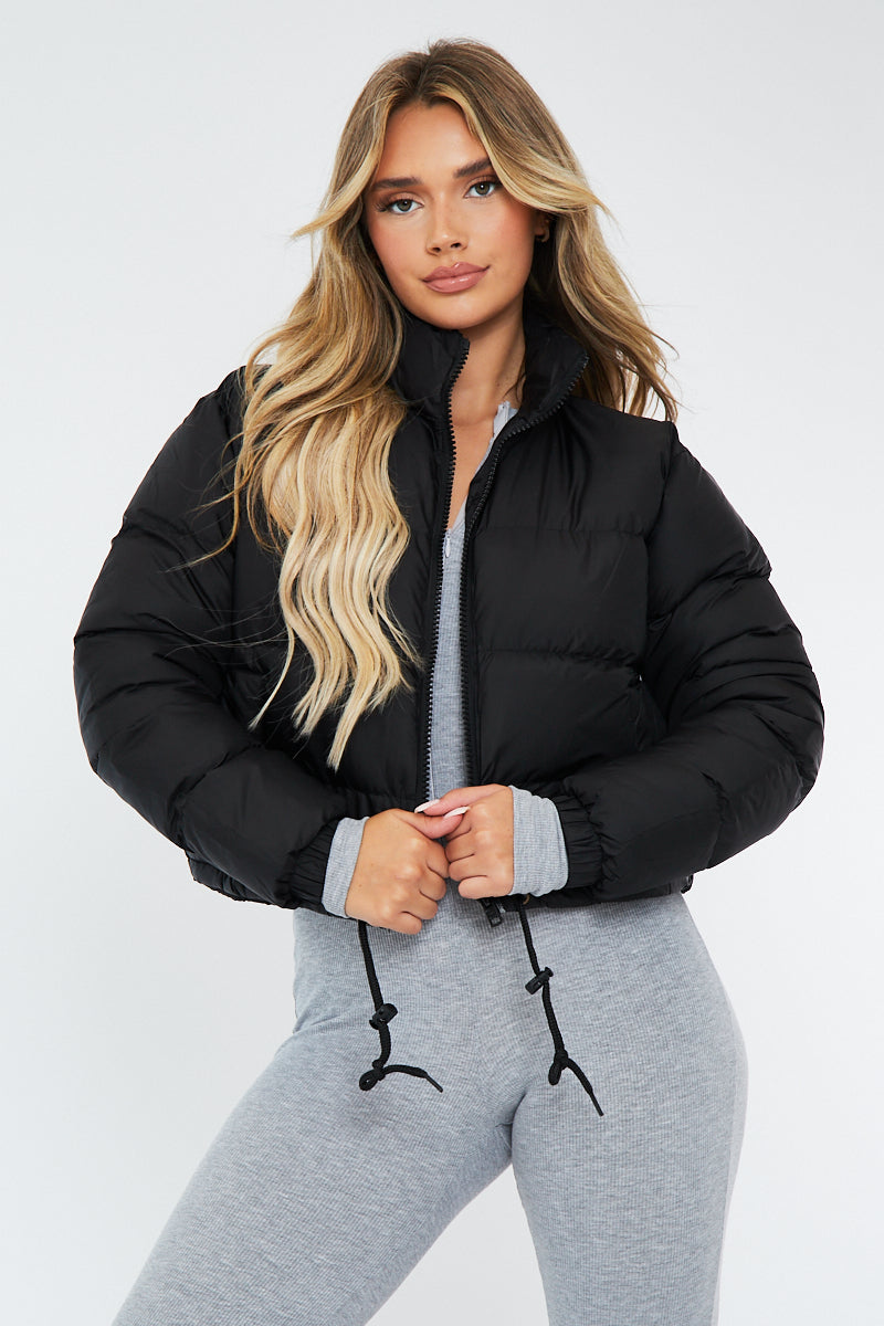Black Padded Cropped Puffer Jacket - Adhara