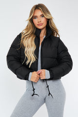 Black Padded Cropped Puffer Jacket - Adhara