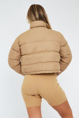 Camel Padded Cropped Puffer Jacket - Adhara