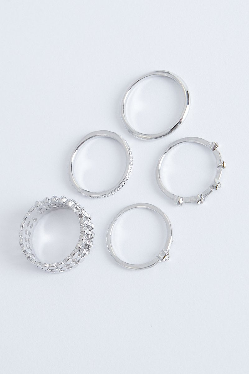 5 pack Silver Rings - Lianna-Accessories