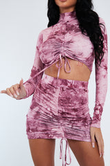 Pink Acid Print Ruched Crop Top & Mini Skirt Set - Tira