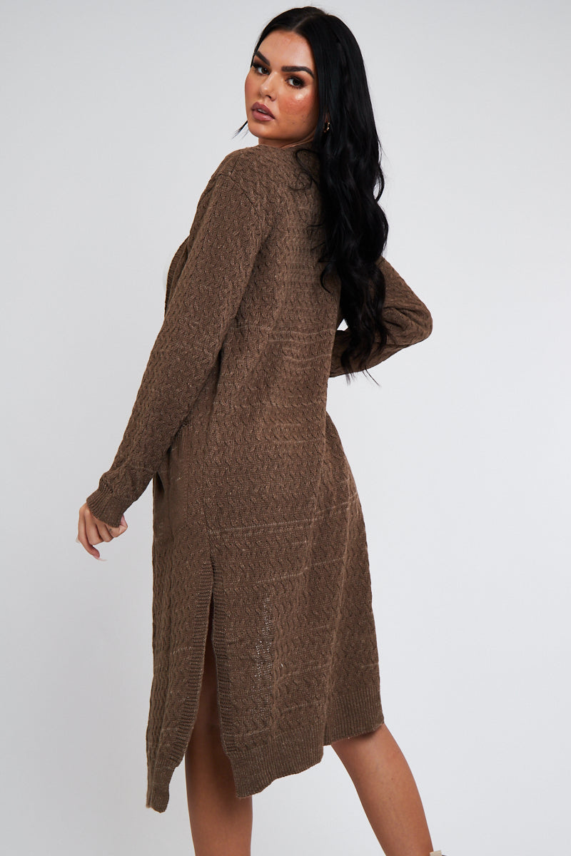 Brown Long Knit Cardigan - Shola Rebellious Fashion Brown Long Knit Cardigan - Shola Rebellious Fashion