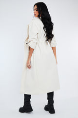 Cream Relaxed Tie Waist Trench Coat - Mayva