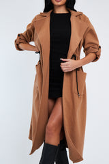 Camel Relaxed Tie Waist Trench Coat - Mayva