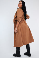 Camel Relaxed Tie Waist Trench Coat - Mayva