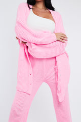 Pink Oversized Knit Cardigan & Trouser Set - Marra