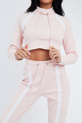 Pink Ribbed Contrast Stripe Loungewear Set - Abiah