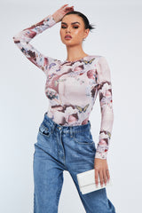 Multi Cherub Print Full Sleeve Bodysuit - Shen
