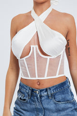 White Under Boob Halterneck Corset Crop Top - Kass