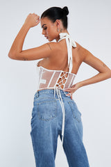 White Under Boob Halterneck Corset Crop Top - Kass