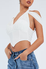 White Mesh Corset Halter Neck Crop Top - Soleen