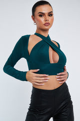 Green Halter Neck Cut Out Crop Top - Sno