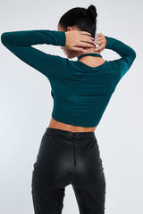 Green Halter Neck Cut Out Crop Top - Sno