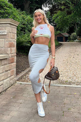 Grey Jersey Side Cut Out Maxi Skirt - Adara