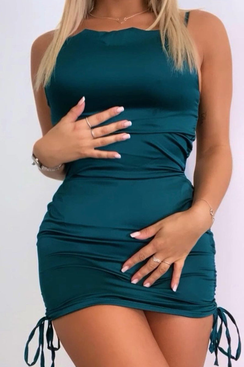 Emerald Cowl Neck Side Ruched Mini Dress | Satin Dresses | Rebellious Fashion Emerald Cowl Neck Side Ruched Mini Dress | Satin Dresses | Rebellious Fashion