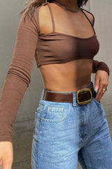Chocolate Rib Strappy Cut Out Crop Top - Adeline