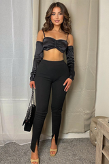 Black Split Front Flared Trousers - Florie