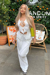 White Halter Neck Cut Out Hem Crop Top - Alessa