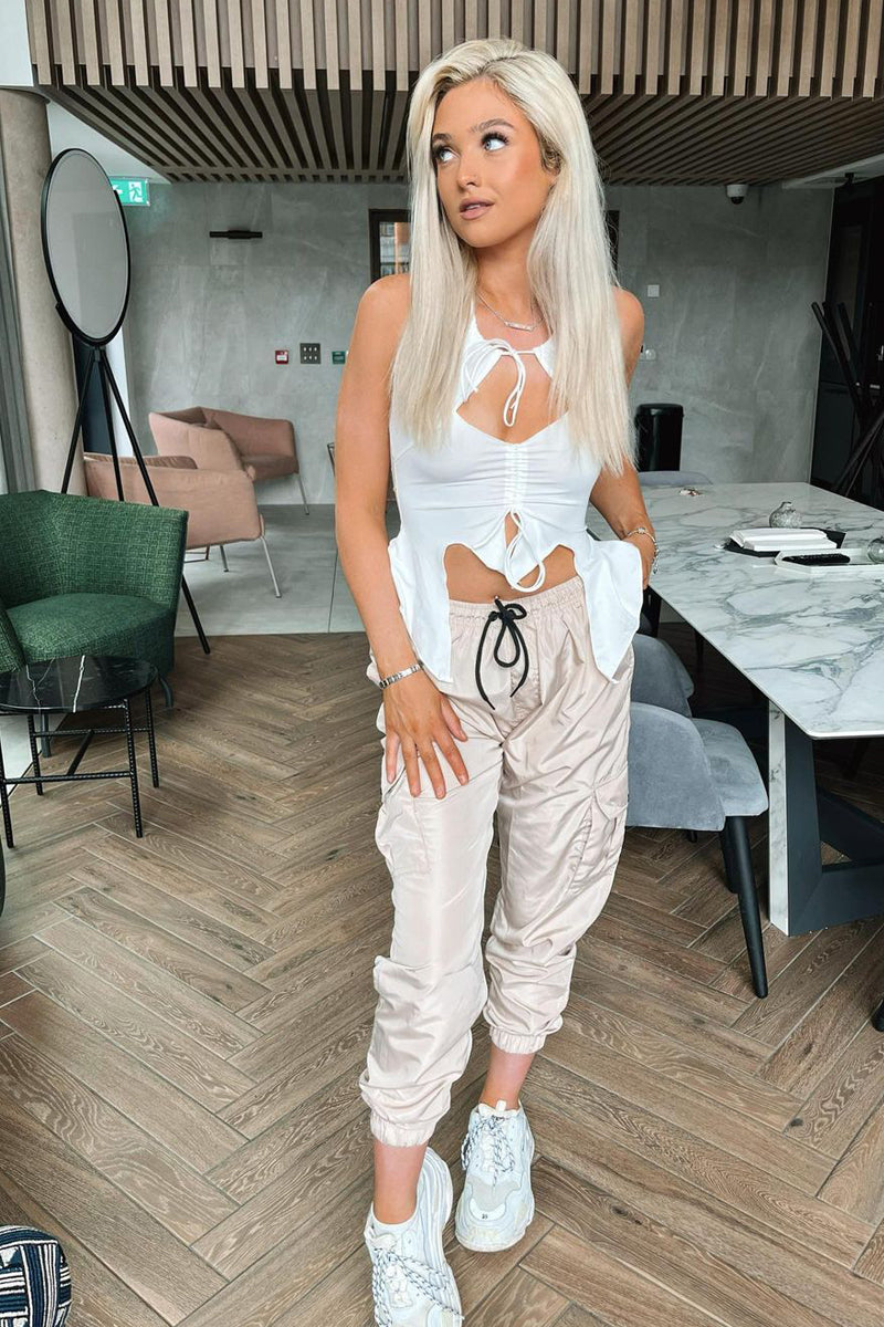 Stone Cuffed Hem Shell Cargo Joggers - Iris