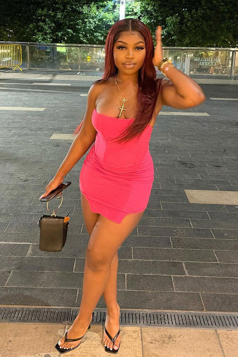 Hot Pink Strapless Boned Corset Mini Dress - Amber