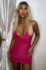 Hot Pink Cupped Gathered Slinky Dress - Avalee