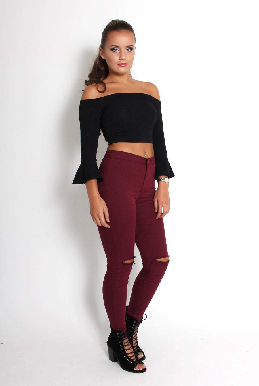 Alby Black Off The Shoulder Top-Tops