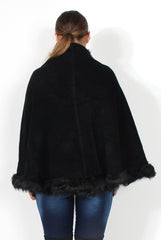 Alena Black Faux Fur Over The Shoulder Jacket-Jackets