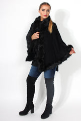 Alena Black Faux Fur Over The Shoulder Jacket-Jackets